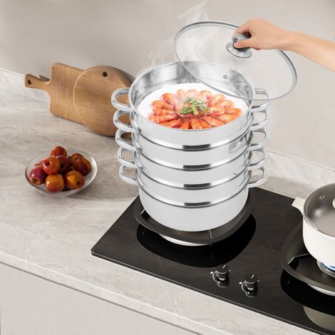5 Tier Stainless Steel Steamer Cooker Steam Pot With Glass lid Kitchen Food Cooking