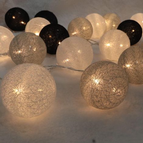 MINKUROW Guirnalda De Bolas De Algodón, Decoración Del Hogar, Decoración Navideña, 3m 20 Luces Led De Bola, Niñas, Princesas, Niños, Bebé, Dormitorio, Boda, Decoración De Humor, (Usb 6 Cm Gris/Negro) (1/5)