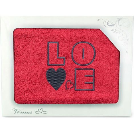 Asciugamano di cotone rosso con ricamo "love", un'ottima idea regalo. (1/5)