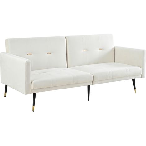 Sofá cama de 2 plazas de terciopelo beige convertible con respaldos reclinables (1/5)