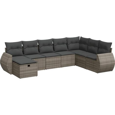 Set de sofás de jardín y cojines 8 piezas ratán sintético gris vidaXL (1/5)