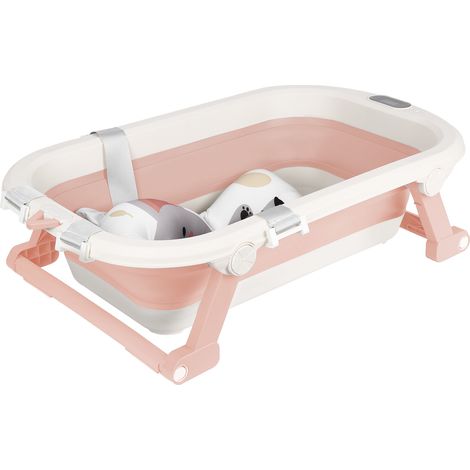 Faltbare Baby Badewanne Baby Bathtub mit Sitzmatte Anti-Rutsch Babybadewanne 83x47x28cm Rosa