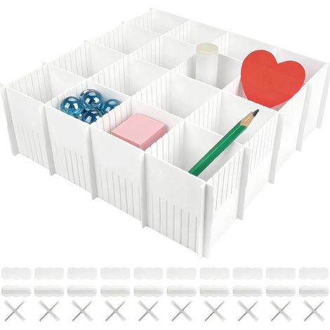 Juego de 10 separadores de cajones blancos ajustables para cajones, armarios y escritorios. (1/5)