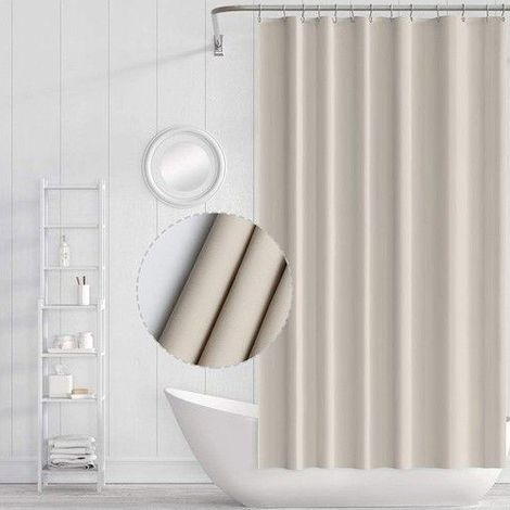 Rideau de douche beige, anti-moisissure, antibactérien, avec crochets, imperméable, 180 x 180 cm (1/5)