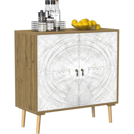 Buffet Cuisine, Meuble de Rangement avec 2 Portes Sculpté avec Étagère Réglable, Buffet Décoratif et Rangement, Pieds en Bois Massif, Crédence pour Entrée, Cuisine ou Couloir (1/5)
