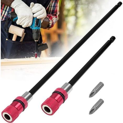 2 porte-embouts magnétiques, 300 mm x 150 mm, rallonge pour porte-embouts, porte-embout de tournevis, long porte-embout magnétique, rallonge pour porte-embouts magnétique adaptée à la construction et (1/4)