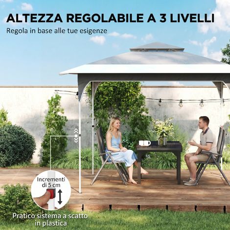 Abri de jardin pliable 3,5x3,5 m, double toiture, structure en acier et toile Oxford gris anthracite, livré avec housse de transport