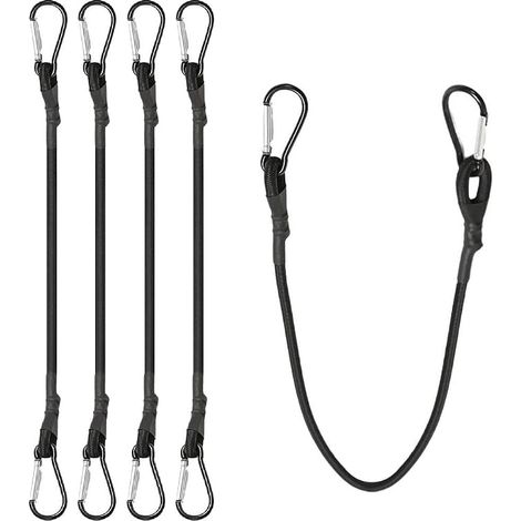 4 Pack Bungee Cord with Carabiner, 30 cm, Elastic Straps with Hooks, Weather Resistant Tie Down Ropes for Securing Luggage, Camping, (1/5)