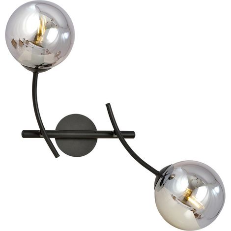 Lampada a Parete Hunter, Acciaio verniciato a polvere, Vetro, Nero, Grigio, 35x38x14 cm