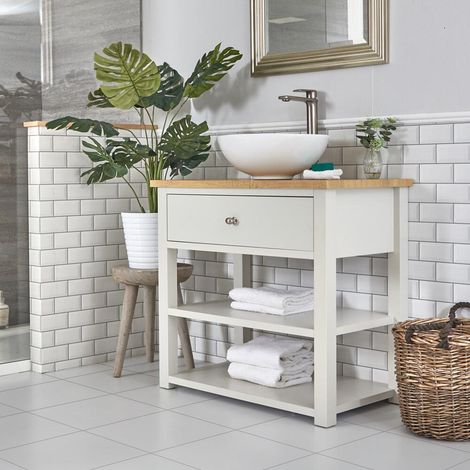 Milano Henley 840mm Bathroom Cloakroom Vanity Unit with Countertop Basin - Antique White (Round Basin) (1/5)