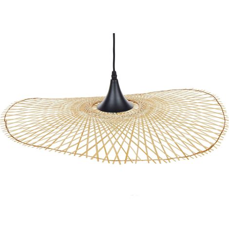 Beliani – Lampe suspension en bambou 62x62cm – Culot E27 – Hauteur 128cm – Éclairage boho naturel pour salon et salle à manger