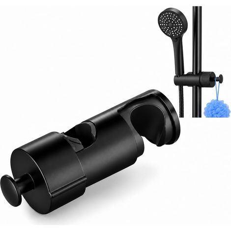 Soporte ajustable para cabezal de ducha de 16-27 mm, ABS cromado, no requiere perforación Soporte universal para cabezal de ducha con ganchos para barra de ducha, negro (1/5)