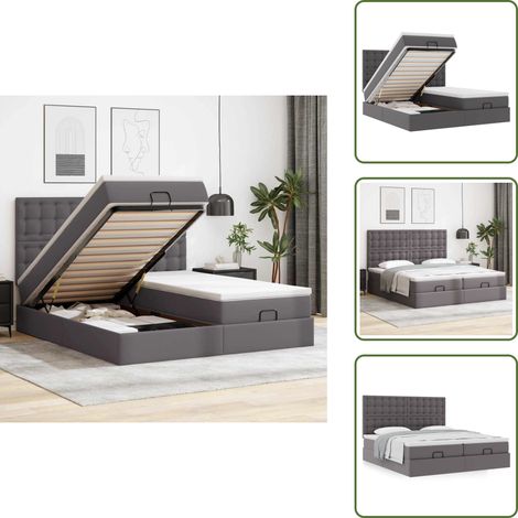 Cadre de lit ottoman avec matelas gris 200x200 cm similicuir - Lit Ottoman - Lits Ottomans - Cadre De Lit - Cadre De Lit Avec Rangement (1/5)