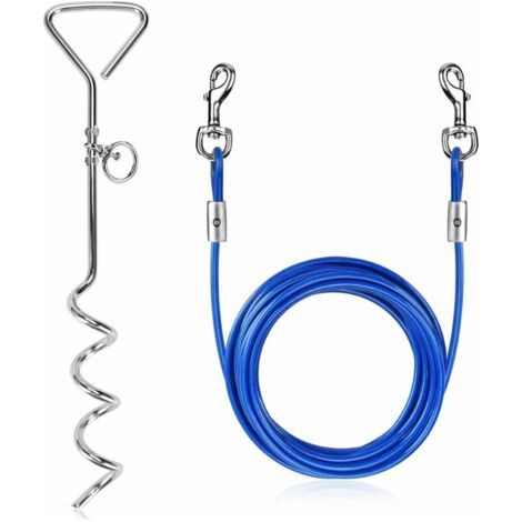 Piquets d'attache Chien Laisse d’Attache avec Ancrage Spirale, Câble d'attache pour Chien de 5M avec Piquet en Spirale de 40CM pour Chien jusqu'à 120 LB pour Jouer, Camper et Cour dans Le Sol (1/5)