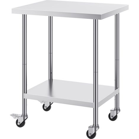 Table de travail inox 24 x 30 x 38 pouces, 4 roues, 3 hauteurs réglables, préparation alimentaire, argent, usage polyvalent (1/5)