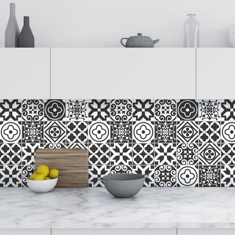 Sticker Mural Carrelage adhésif Cuisine Salle de Bain - 9 STICKERS CARREAUX DE CIMENT AZULEJOS LENZO - 9stickers15x15cm (1/5)
