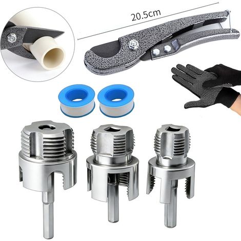 Ortviai Kit de Filetage de Tuyau PVC 1/2", 3/4" et 1" avec Coupe-Tube 20,5 cm - Outil de Taraudage 2-en-1 Revêtement Nano Ultra-Dur - Ensemble Complet avec Ruban Téflon et Gants pour Perceuse Électriq