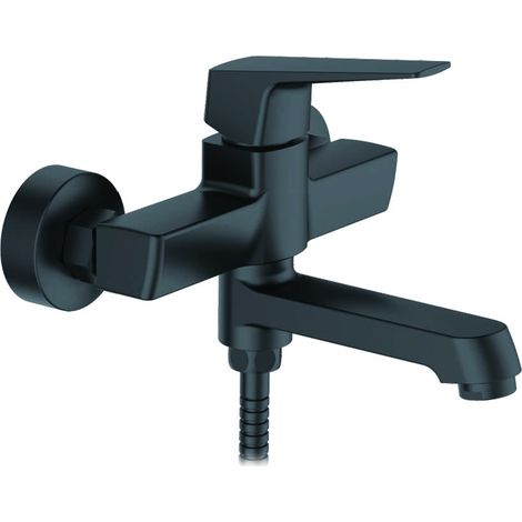 Ibergrif M13107B Rubinetto per vasca e doccia, Con carciofo, tubo e supporto, Nero