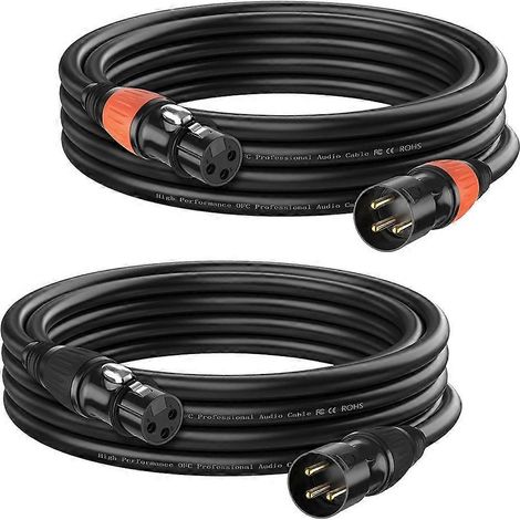 Lot de 2 câbles DMX512 de 3 m (10 pieds), connecteurs XLR 3 broches plaqués or mâle/femelle, flexibles, pour microphone, éclairage de scène et table de mixage. (1/5)