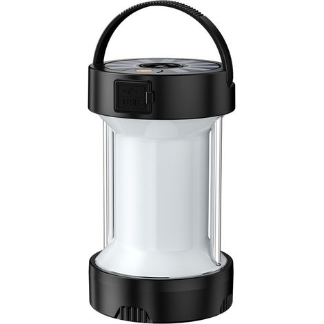 Typ-C wiederaufladbare Outdoor-Campingleuchte, 1000 Lumen, 4 Modi, batteriebetrieben, wasserdichte Multifunktions-Solar-LED-Notleuchte für Camping, Wandern, Angeln, Schwarz (1/5)