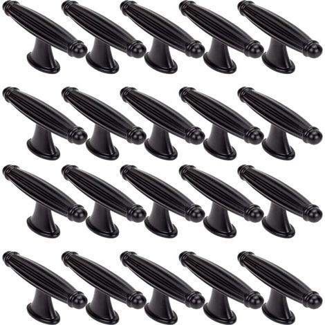 20 Pièces T Poignee de Meuble Vintage,Bouton de Porte de Placard Retro,  Avec Armoires à Vis,pour portes d'armoire, commode, cuisine, buffet(Noir) (1/5)