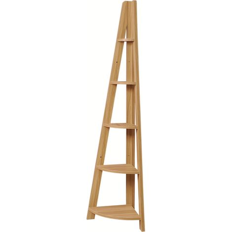 Corner Ladder Bookcase 5 Tier Space Saving Storage Shelving Unit - Oak