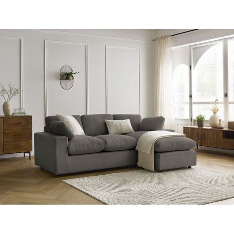 BOBOCHIC - Canapé d'angle fixe compact réversible BELAIR velours côtelé Taupe (1/5)