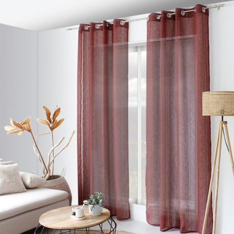 Voilage effet lin 140x240cm "Elena" - 140x240cm - Bordeaux (1/2)