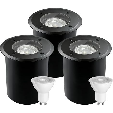 Spot Encastrable Exterieur IP67 étanche 230 V, Noir 3 Pack Acier Inoxydable Spot LED Extérieur avec Ampoule LED GU10 5 W 3000K Blanc chaud, Spot Rond Encastrable (1/5)