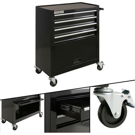 AREBOS Workshop Trolley Tool Trolley 4 Drawers + Large Compartment black