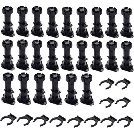 BUNTHAUS 24 pieds Pieds D\\'Armoire Plastique,Pied de Meuble,Pied Réglable pour Meuble,Noir Pieds de Meuble Plastique avec Clip Fixation Base pour Meubles de Cuisine,Armoire et Canapé (60mm-8mm) (1/5)