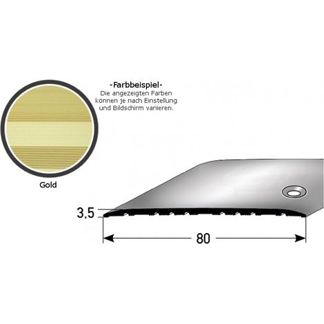 Übergangsprofil "Leopoldsburg" / Übergangsschiene / 80 mm, Typ: 350 (Aluminium eloxiert, mittig gebohrt / selbstklebend)-goldfarbig-1000-seitlich gebohrt