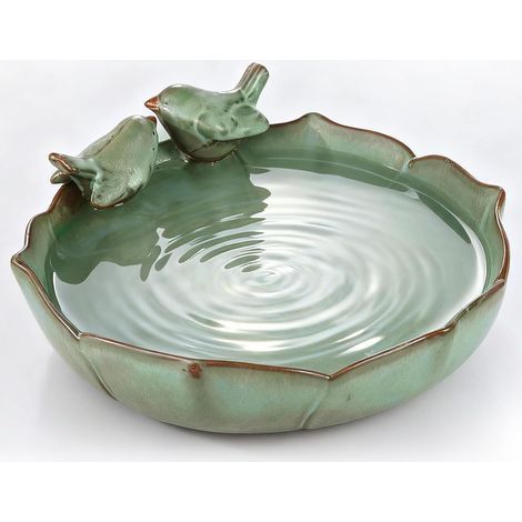 1 Bol Bain Oiseaux,Céramique,Vert Robuste,24,9cm,Jardin Patio (1/5)