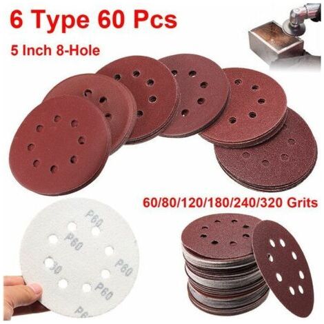 60 Pcs Sandpaper Sanding Polishing Disc Pad 125mm 8 Hole Grit 60-320 Cisea