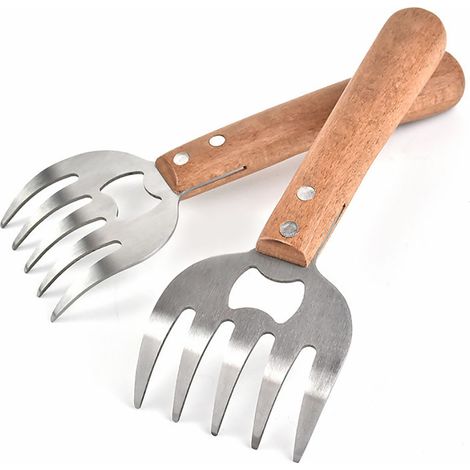 1 paire de fourchettes à viande en acier inoxydable pour déchiqueter le porc/poulet/viande/dinde Gadgets de cuisine pour griller/griller/couper la viande (couleur bois) (1/5)