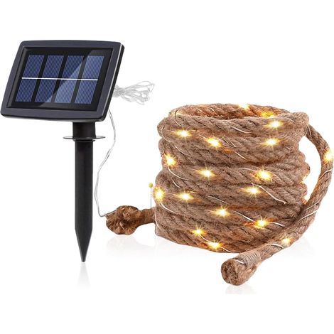 Solar String Lights, 7M 100 LED Solar String Lights, Hemp Rope, IP67 Waterproof, Warm White Decoration (1/5)