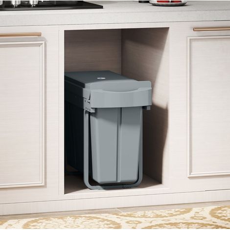 Poubelle de cuisine encastrable 52x26x40,8 cm grise, 2 bacs 30 L, structure en métal MEUBLIV (1/5)