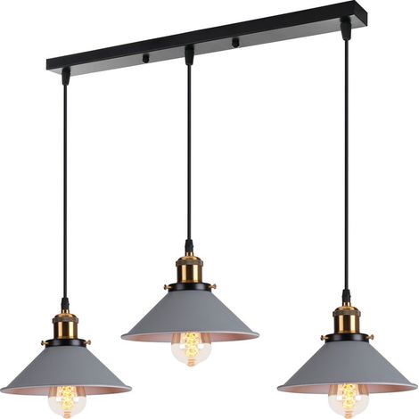 Plafonnier suspension rétro métal 3 lumières 22CM – Abat-jour 16CM – Longueur câble 100CM – Compatible E27 jusqu'à 60W – (1/5)