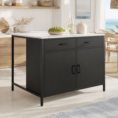 MEUBLIV Table de bar 100x90x90 cm noire – rangements avec tiroirs et placard (1/5)