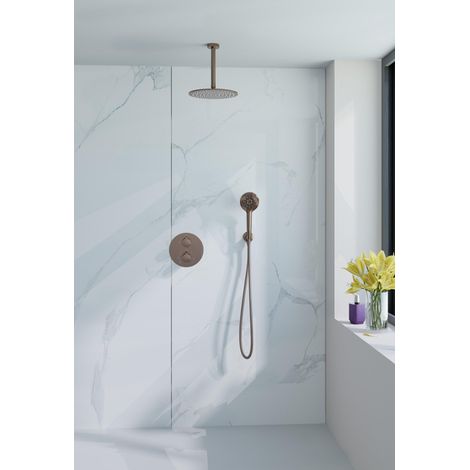 FugaFlow Eccelente Acces Ensemble de douche de pluie encastré - rond - thermostatique - bras de plafond - pomme de tête 25cm - douchette ronde -