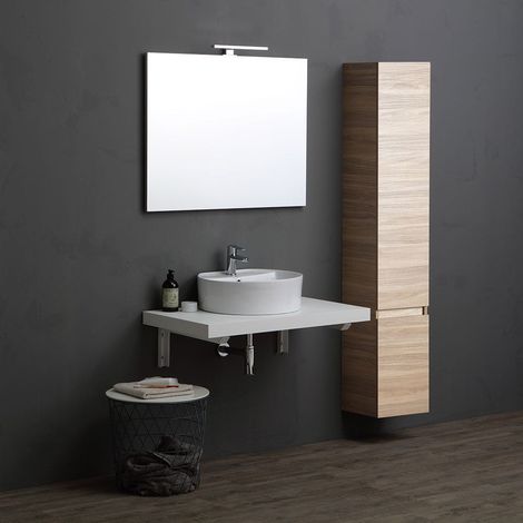 Mobile Bagno 90Cm Top Bianco E Colonna Rovere Naturale  Valentina