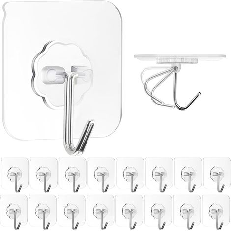 Ganchos adhesivos de pared, paquete de 16 unidades, ganchos autoadhesivos de alta resistencia, soportan hasta 10 kg (22 lbs), de acero inoxidable, impermeables y resistentes al aceite, prácticos y tra (1/3)