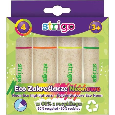 Surligneur néon Eco Hi-text, lot de 4, couleur assortie.