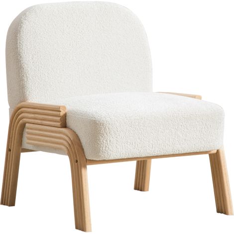 GagaFauteuil lounge scandinave en tissu chenille, structure en bois, ivoire (1/5)
