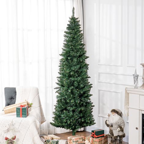 Sapin artificiel étroit 210cm, arbre de Noël fin avec pied acier repliable, 687 brins de verdure, conifère décoratif vert (1/5)