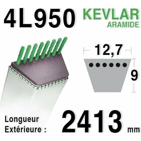 Courroie Trapézoïdale Lisse - 1 Pièce - 4L950 - Longueur 2413 mm - Largeur 12,7 mm - Épaisseur 8 mm - Pour Tondeuses Autoportées (1/4)