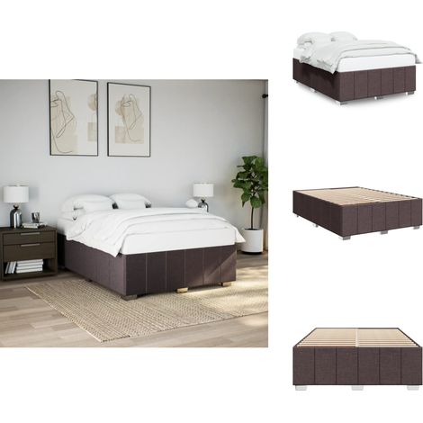 Cadre de lit sans matelas marron foncé 160x200 cm tissu - Cadre De Lit - Cadres De Lit - Sommier - Meuble De Chambre À Coucher (1/5)