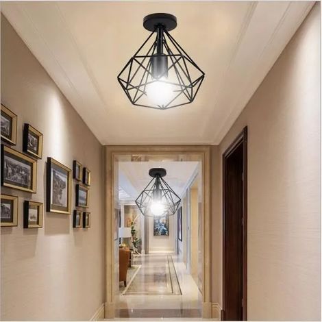 Lot de 2 Plafonnier Vintage Salon Noir Lampe Plafonnier en Cage Diamant Style Industrielle pour Salon Chambre (1/4)