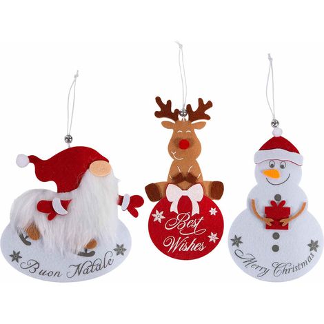 Decorazione natalizia a forma di Babbo Natale, renna e pupazzo di neve con scritte augurali, set da 15 pezzi, Renna: cm 8,5 x 18 H