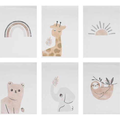 Lot de 6 tableaux d'animaux sans cadre